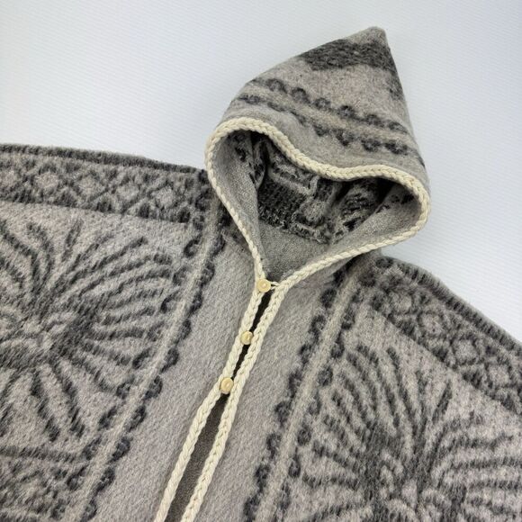 Vintage Alpaca Wool Poncho Cape Hooded Llama Fringe Peru Handmade Boho OS - Picture 9 of 15